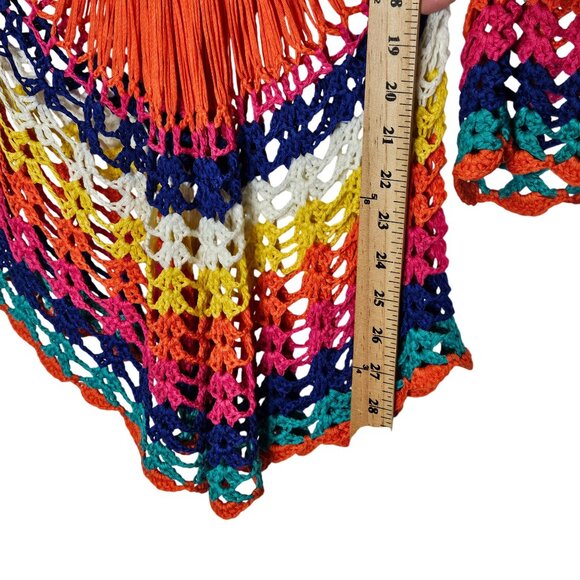 Crochet Bohemian Rainbow Tunic Round Mandala Design 3/4 Sleeves Grandmacore S - Picture 7 of 9